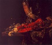 Willem Kalf Still Life with Lobster, Drinking Horn and Glasses oil on canvas